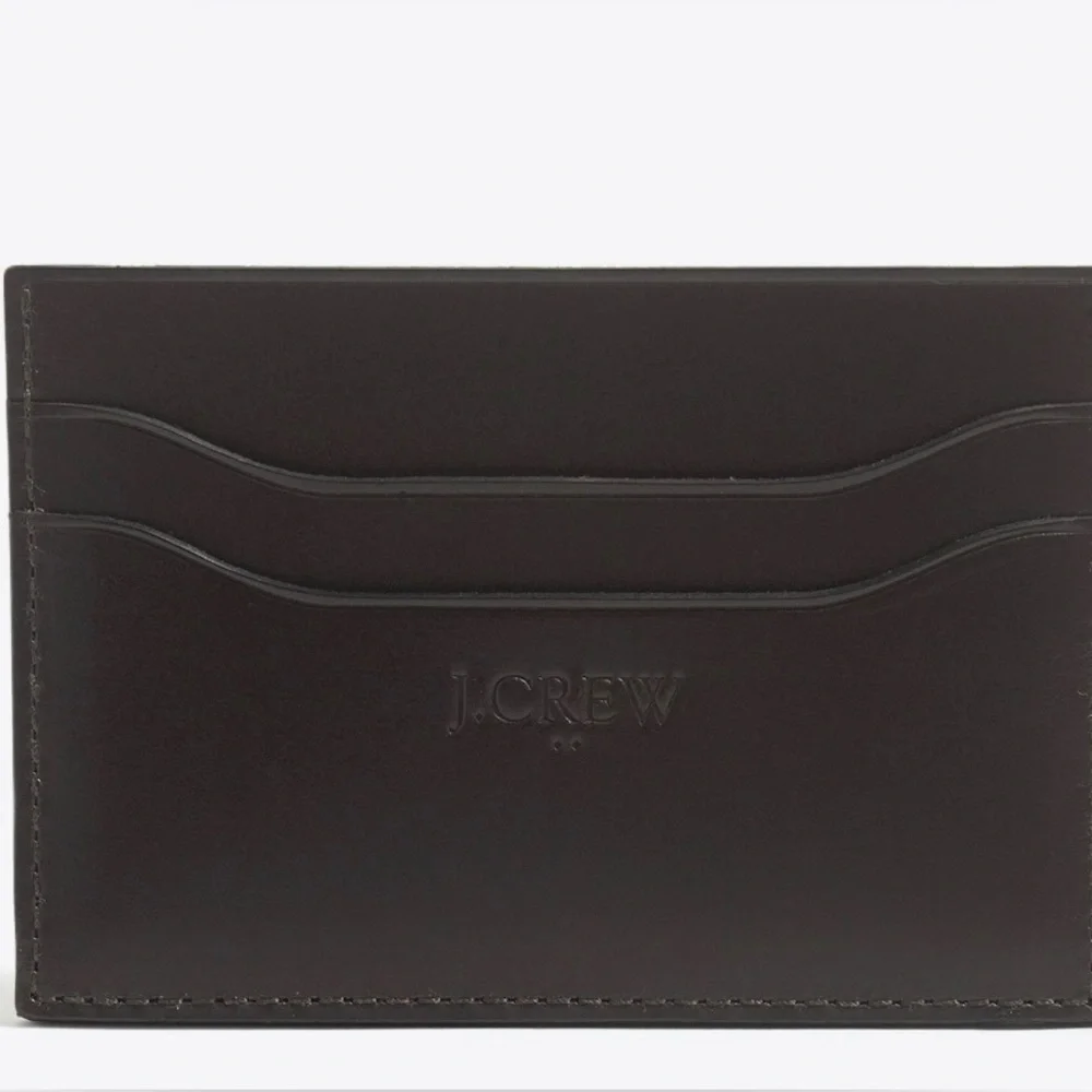 J CREW Men's leather wallet. Black minimalist cardholder. Compact, black, slim